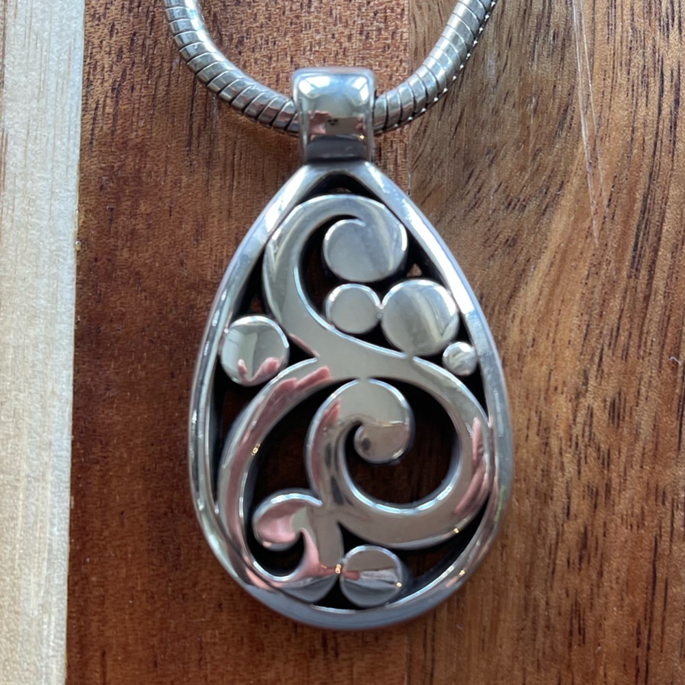 Brighton Silver Scroll Pattern Teardrop Pendant N… - image 2